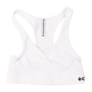 Chrome Hearts White Ribbed V-Neck Sports Bra